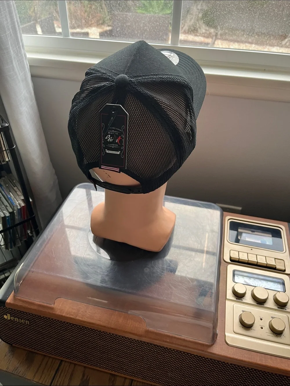 Black Trucker Cap with American Flag Patch